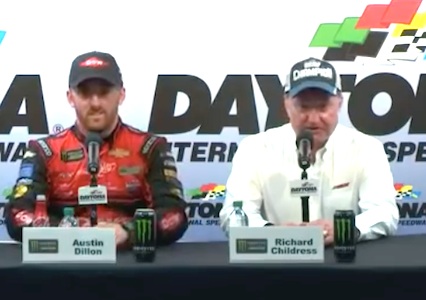 Austin Dillon and Richard Childress answer media questions after the driver's win in the Daytona 500/ Headline Surfer