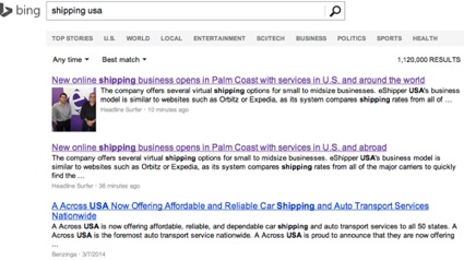 eShippingUSA trending in Bing search engine / Headline Surfer® 