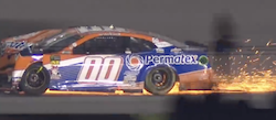 Landon Cassill in the 00 Chevy Camaro is  totaled on lap 196 of the 2019 Daytona 500 / Headline Surfer 