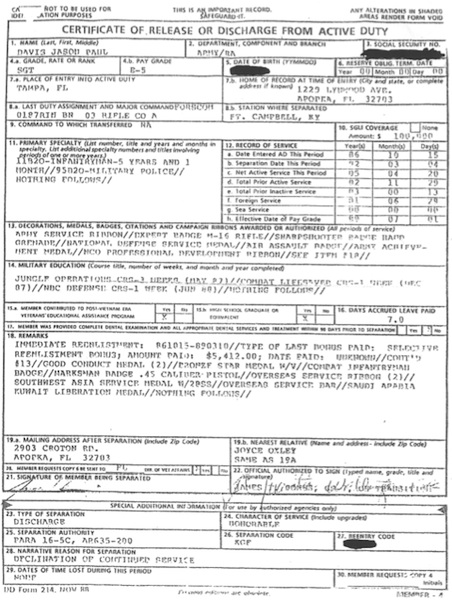 Honorable discharge for Jason Davis / Headline Surfer