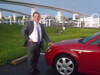Henry Frederick with his Audi TT near the International Speedway Bridge in Daytona / Headline Surfer