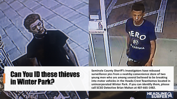 SCSO surveillance pics of car break-in thieves in Winter Park, FL / Headline Surfer