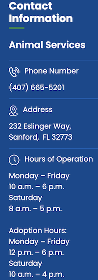 Seminole County Animal Services Contact Info / Headline Surfer