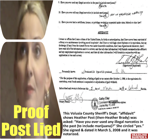 Public record showing Heather Post admitted using illicit drugs / Headline Surfer